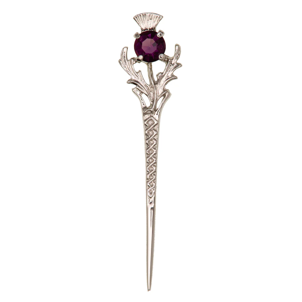 Scottish Thistle Kilt Pin with Dark Amethyst - Image 2