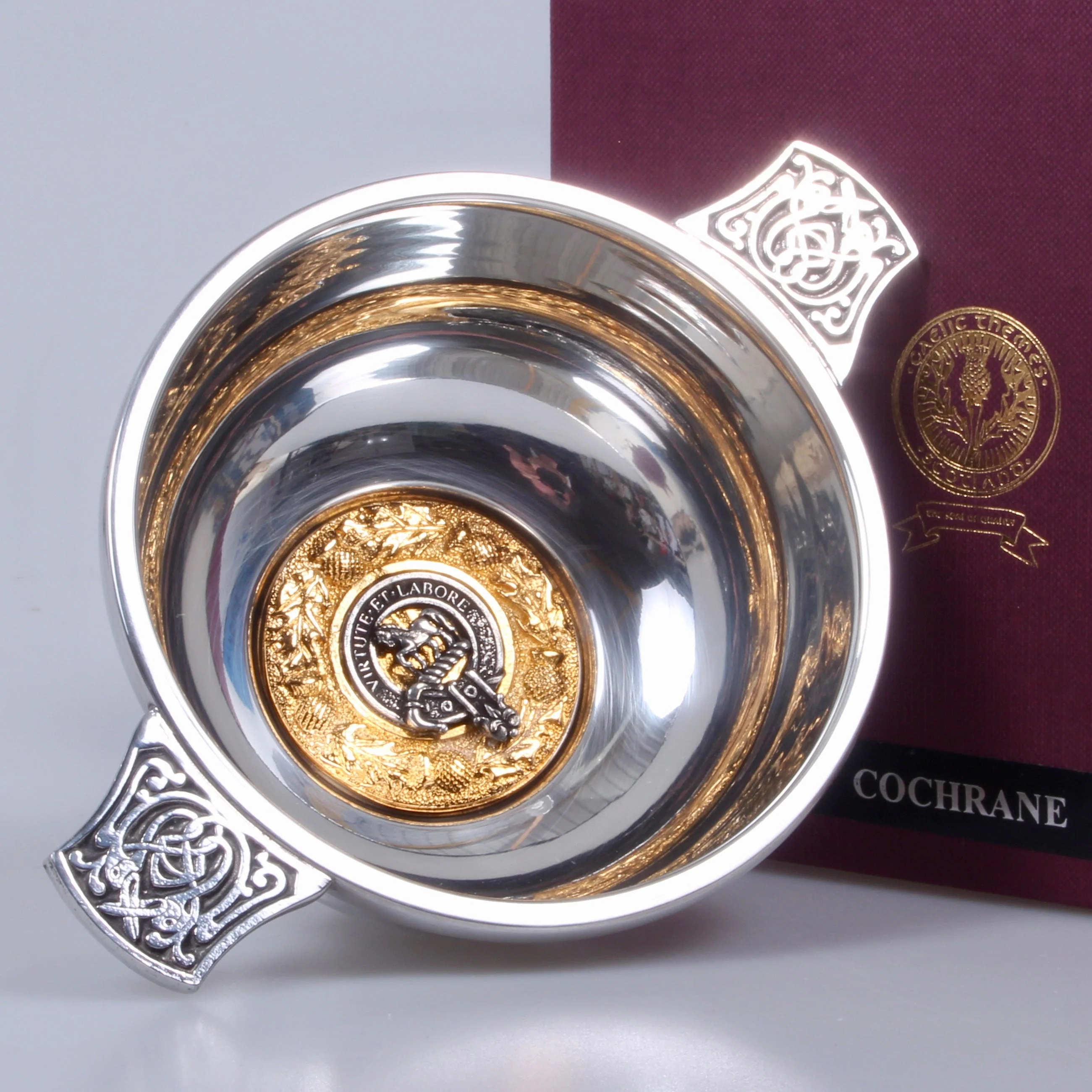 4" Clan Crest Quaich with Gold Trim
