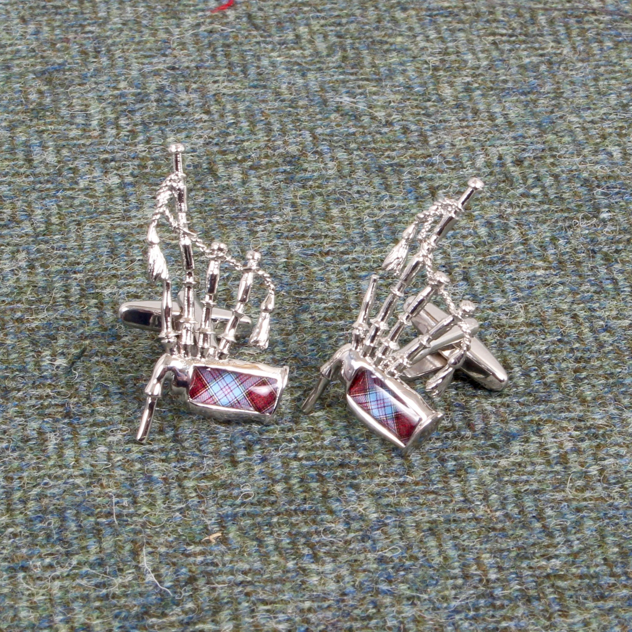 Bagpipe Cufflinks with Any Tartan Insert