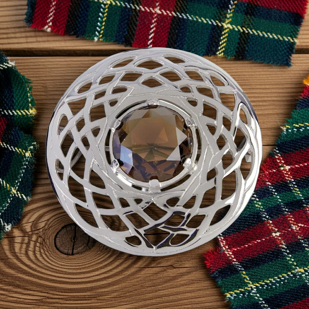 Celtic Plaid Brooch With Stone