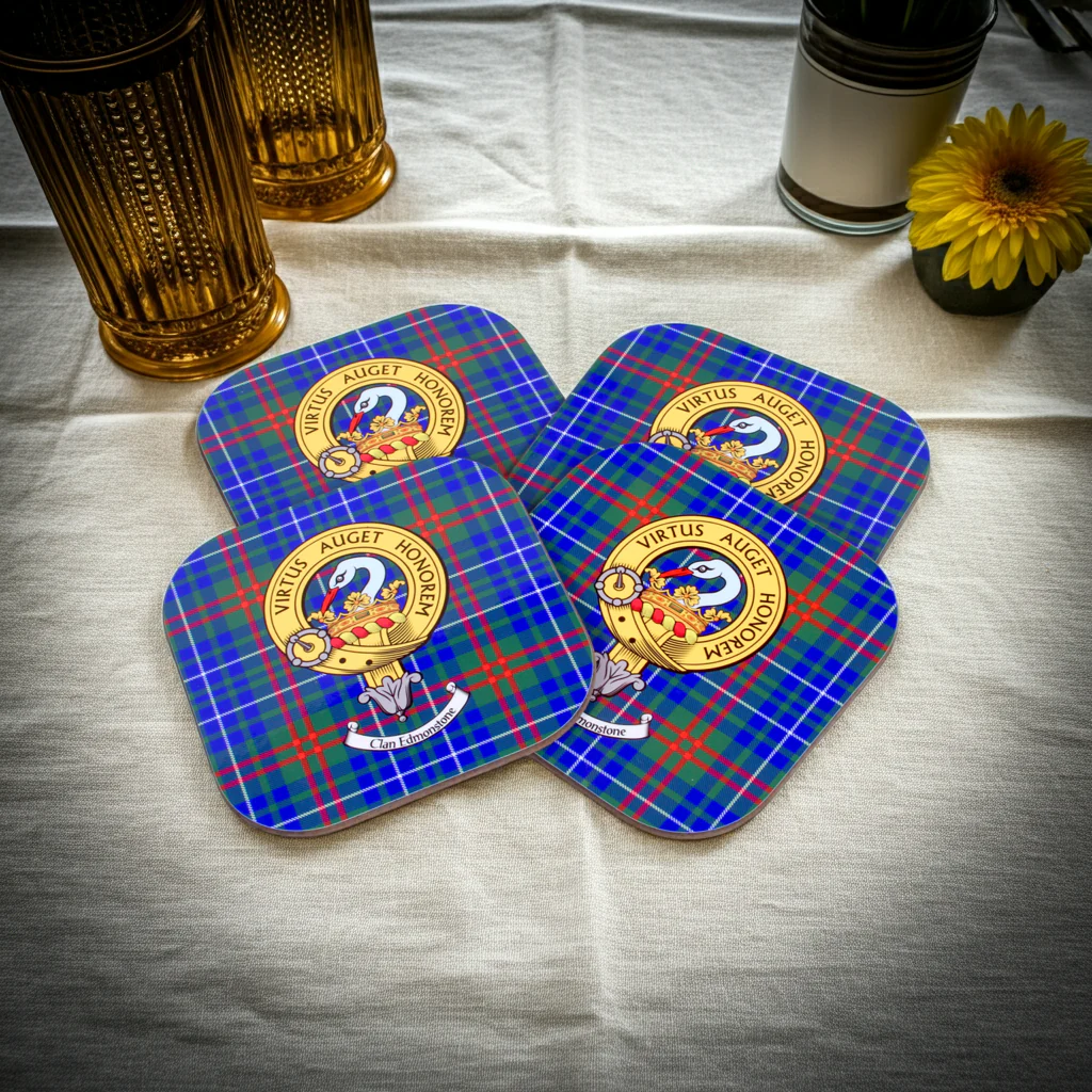 Clan Crest and Tartan Wooden Coaster 4 Pack