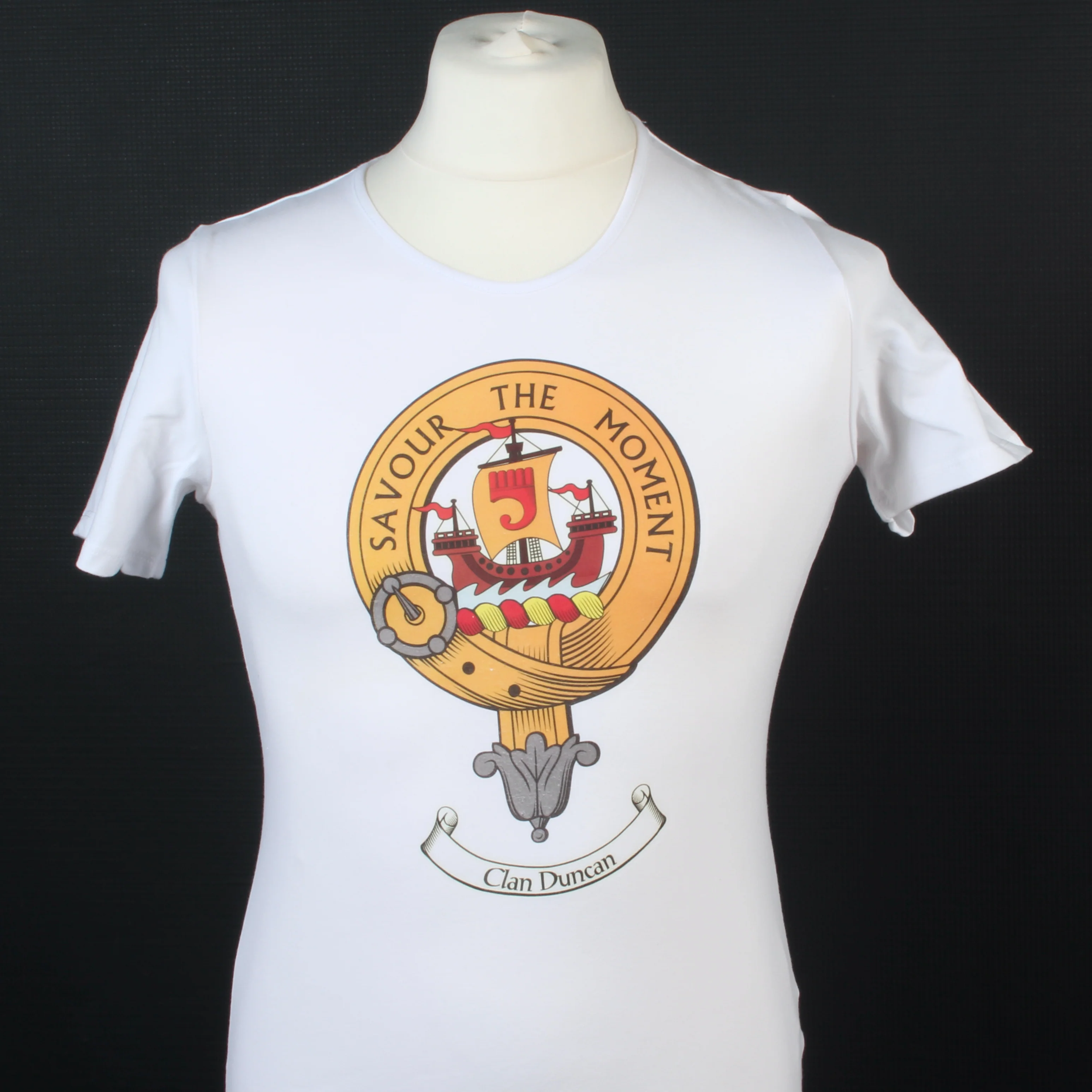 Duncan Clan Crest White T Shirt - Ladyfit - Size Large to Clear