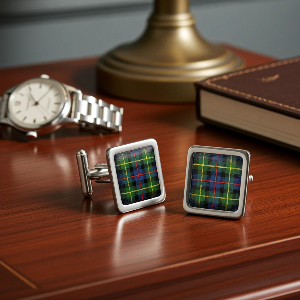 Farquharson Modern Tartan Cufflinks - Choose Your Shape - Image 3