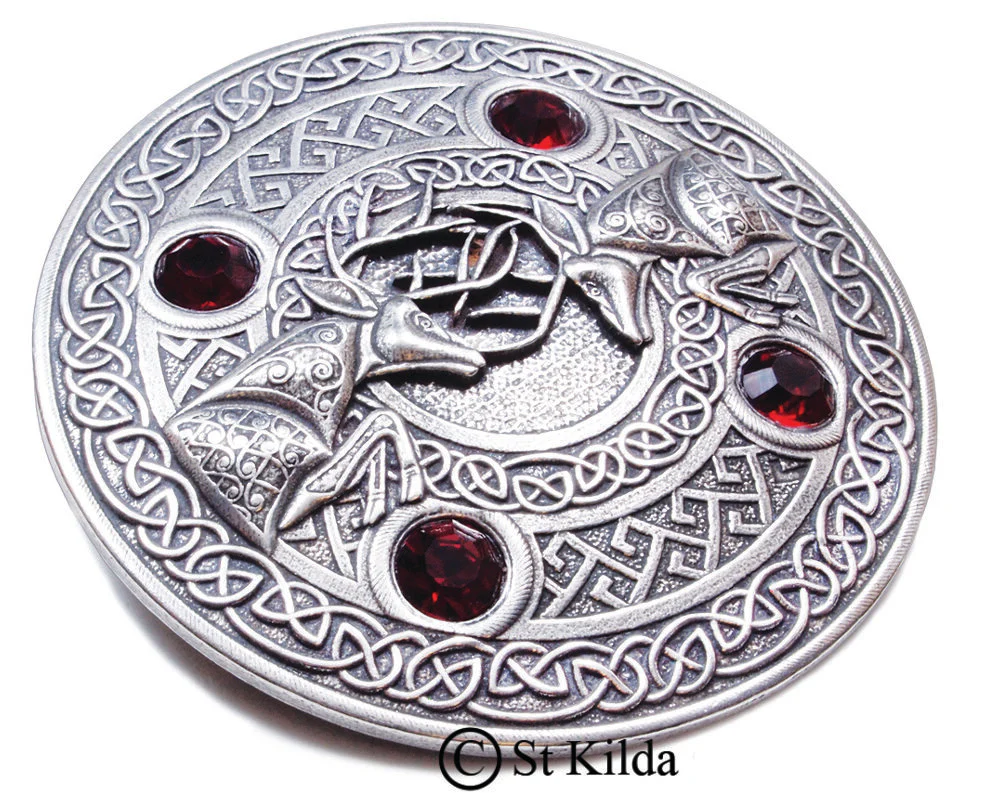 Fighting Stags 4 Stone Pewter Plaid Brooch - Image 2