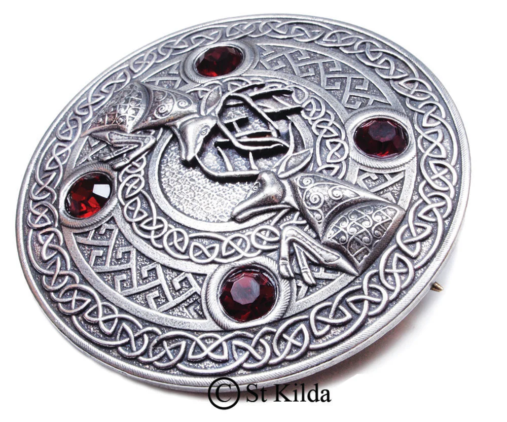 Fighting Stags 4 Stone Pewter Plaid Brooch - Image 3