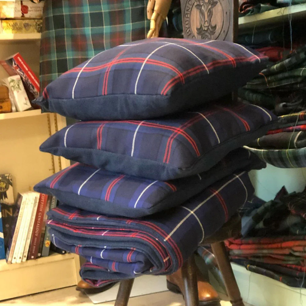 Grant Ancient Fleece lined Tartan Throw and Three Cushion Cover Set - Image 3
