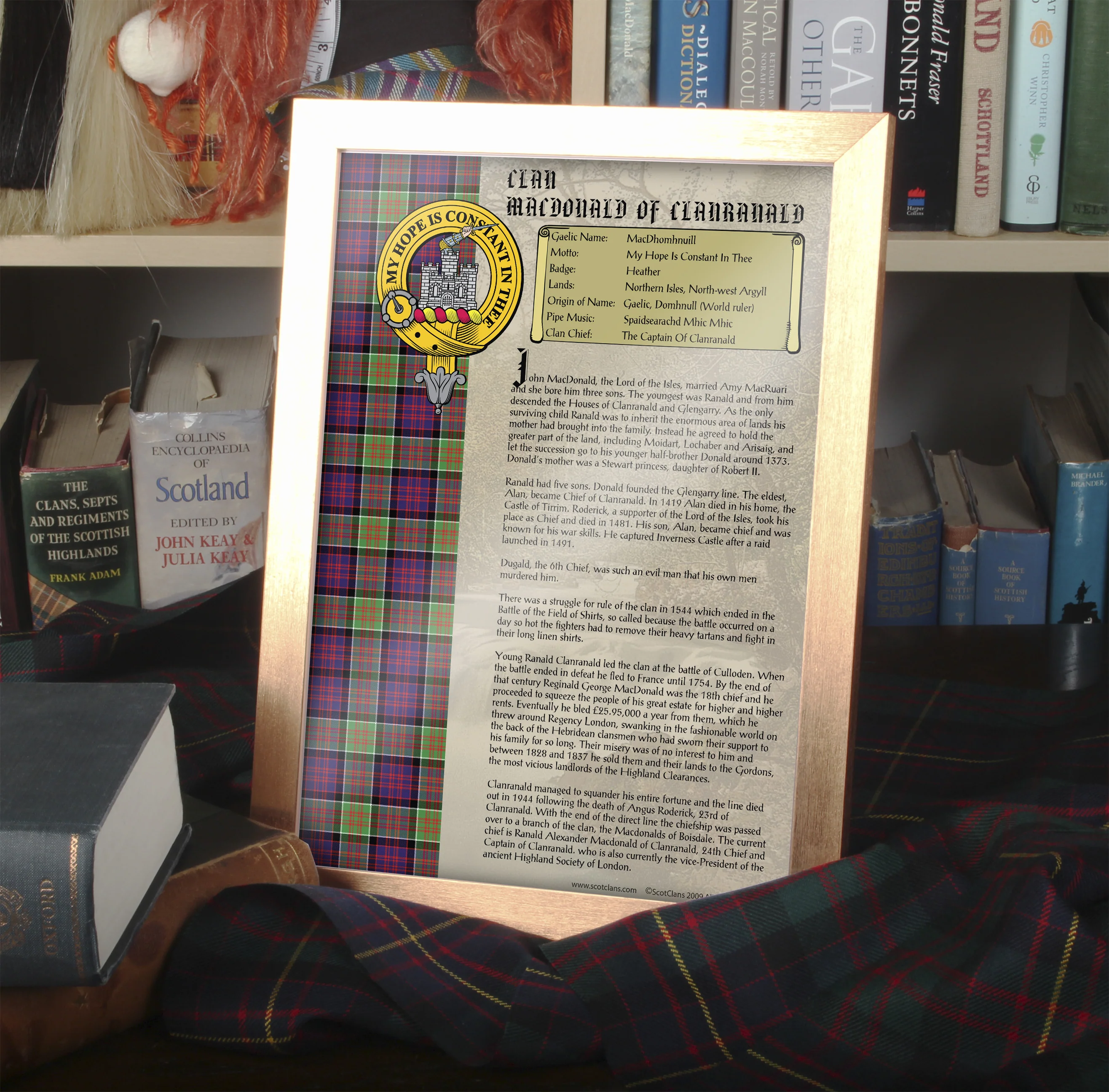 MacDonald of Clanranald Clan History Print - Choose Framed or Unframed.