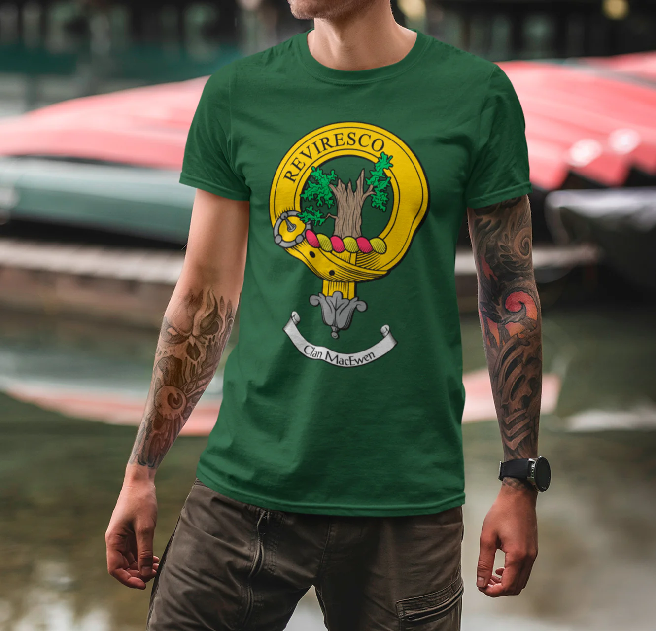 MacEwen Clan Crest Gents T-Shirt - Show Your Scottish Heritage with Custom Design, Sizes S-3XL