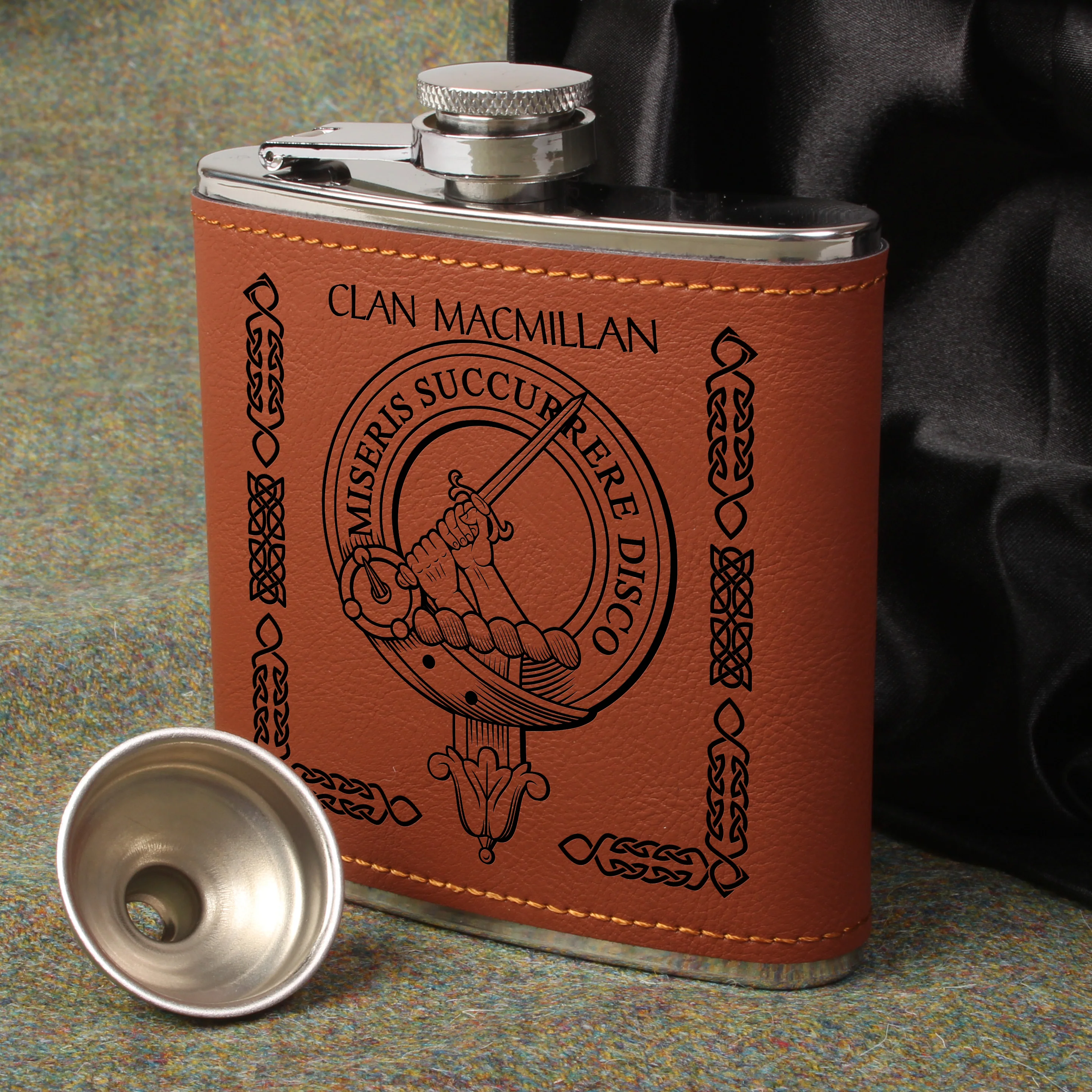 MacMillan Clan Crest PU Leather Covered Hip Flask