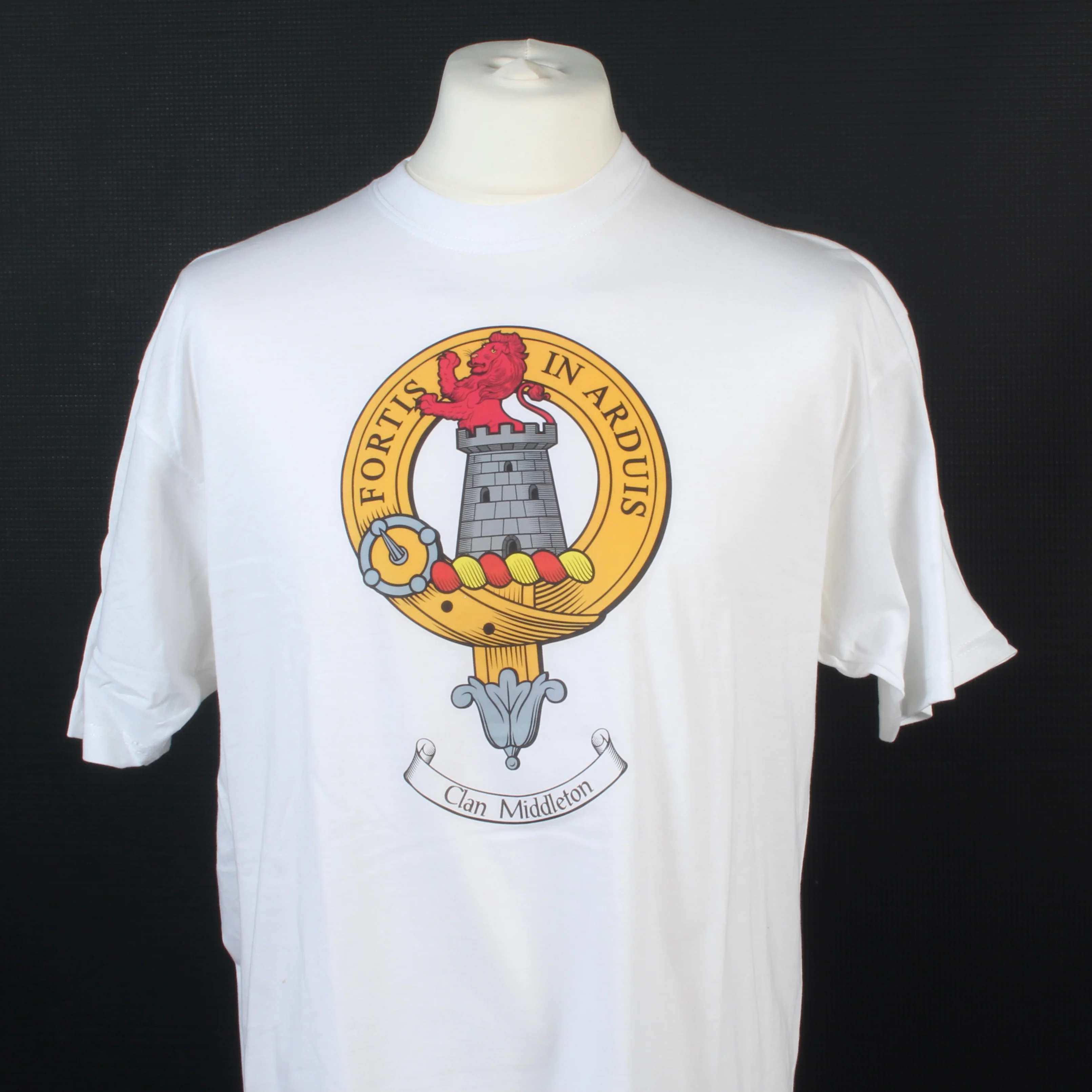 Middeleton Clan Crest White T Shirt - Size Large to Clear