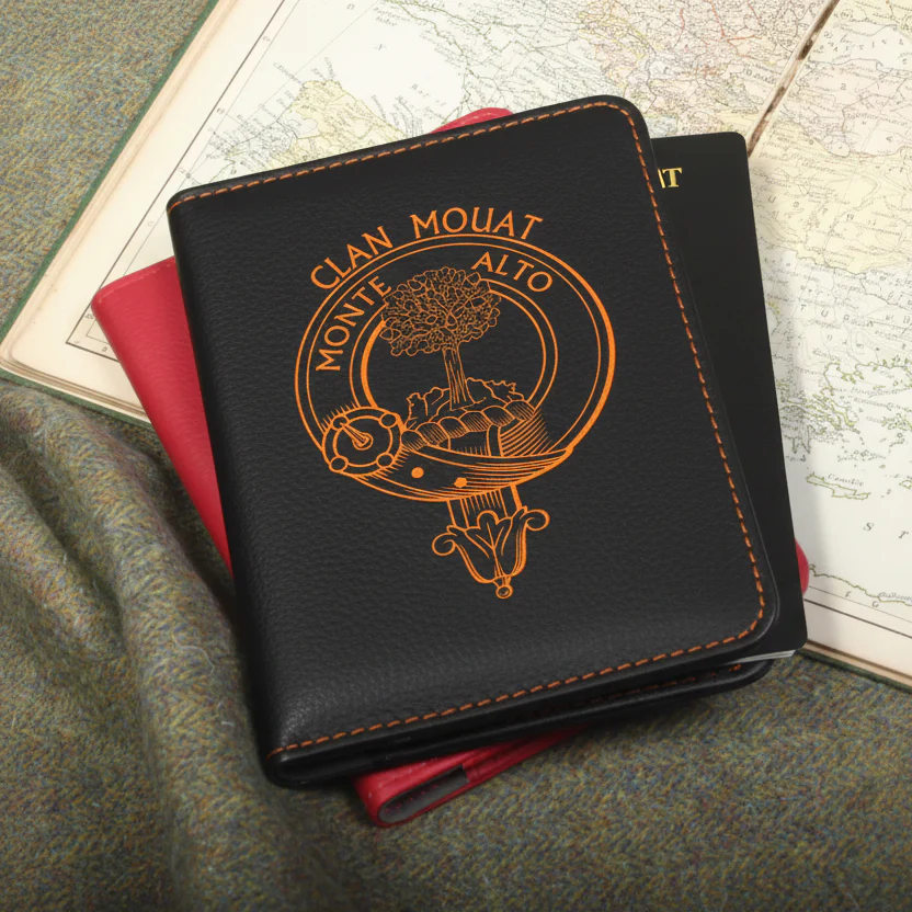 Mouat Clan Crest Leather Passport Cover