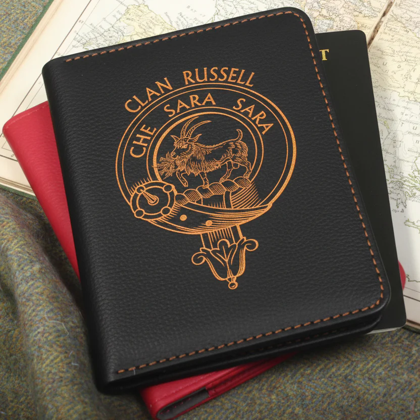 Russell Clan Crest Leather Passport Cover