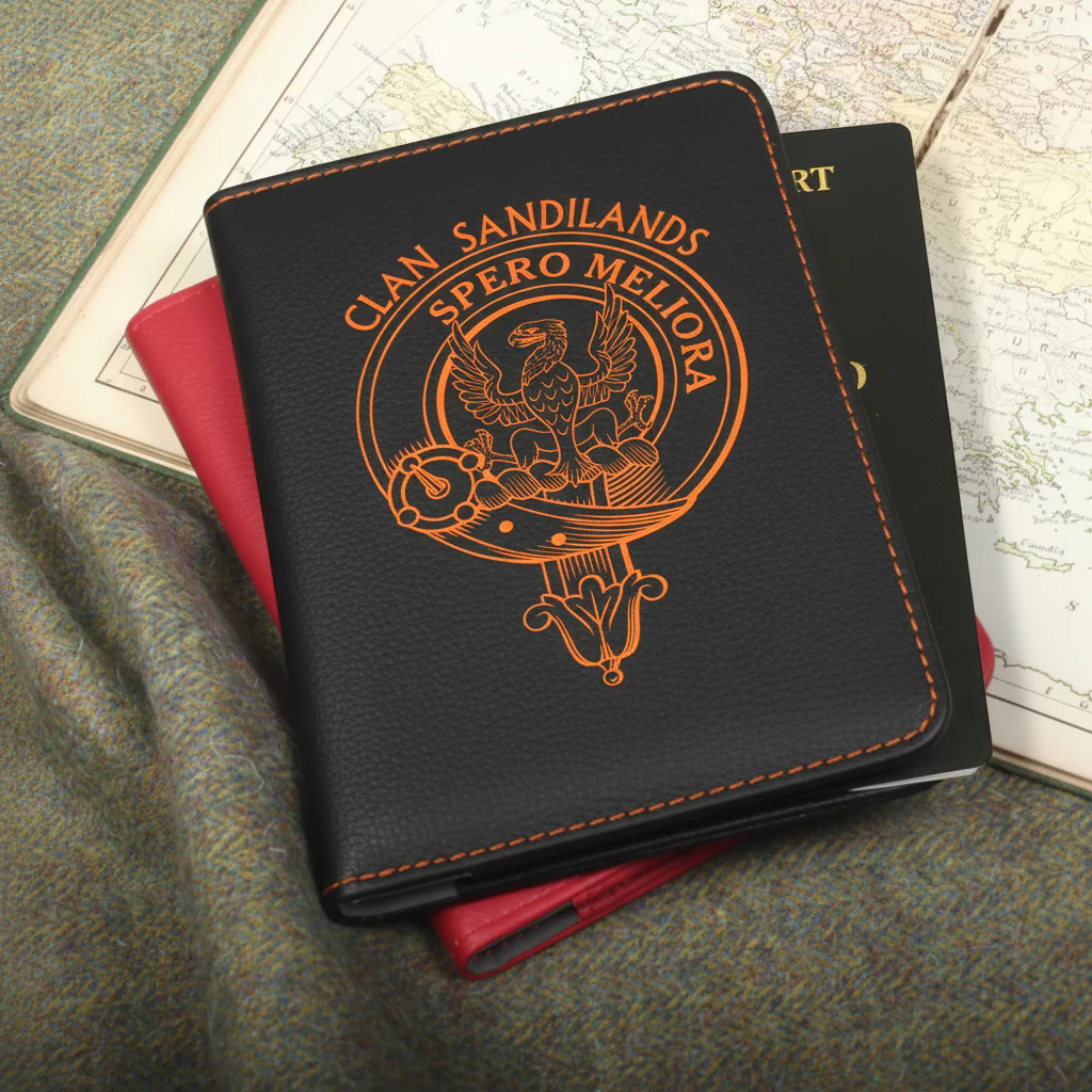 Sandilands Clan Crest Leather Passport Cover