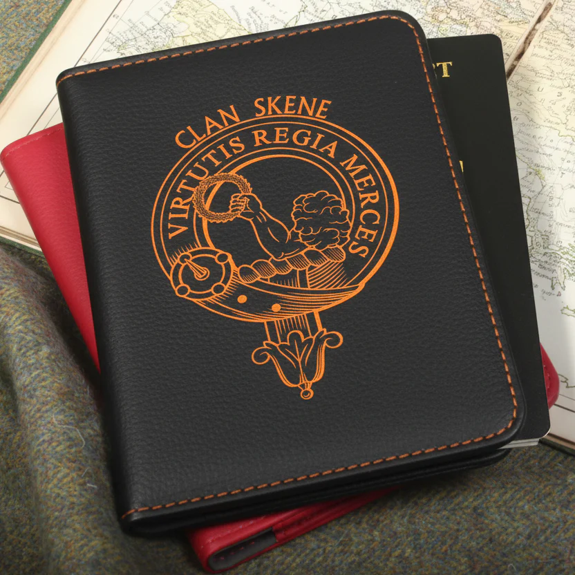 Skene Clan Crest Leather Passport Cover