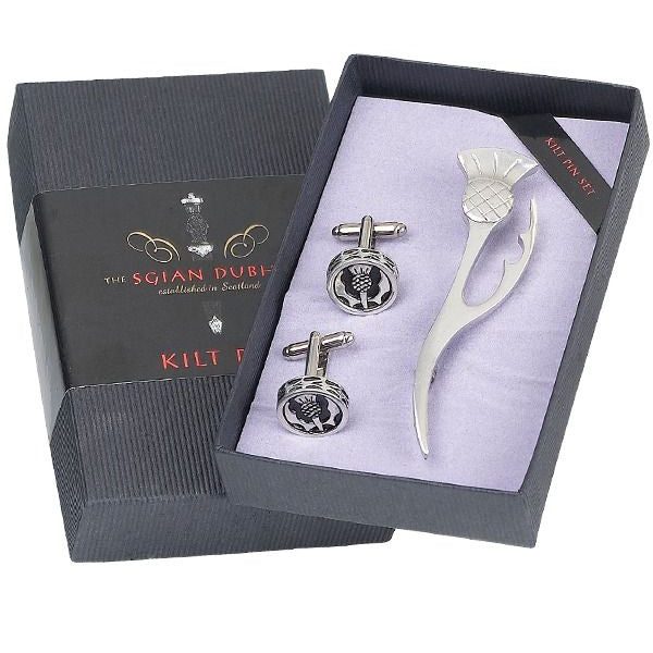 Thistle Leaf Kilt Pin & Cufflink Set