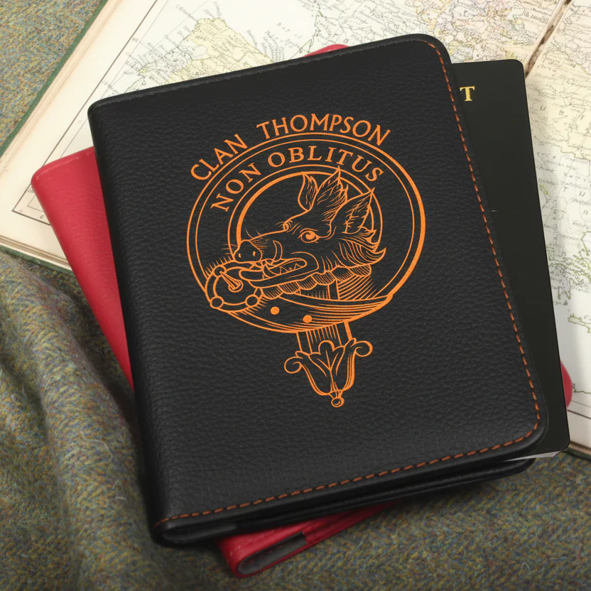 Thompson Clan Crest Leather Passport Cover