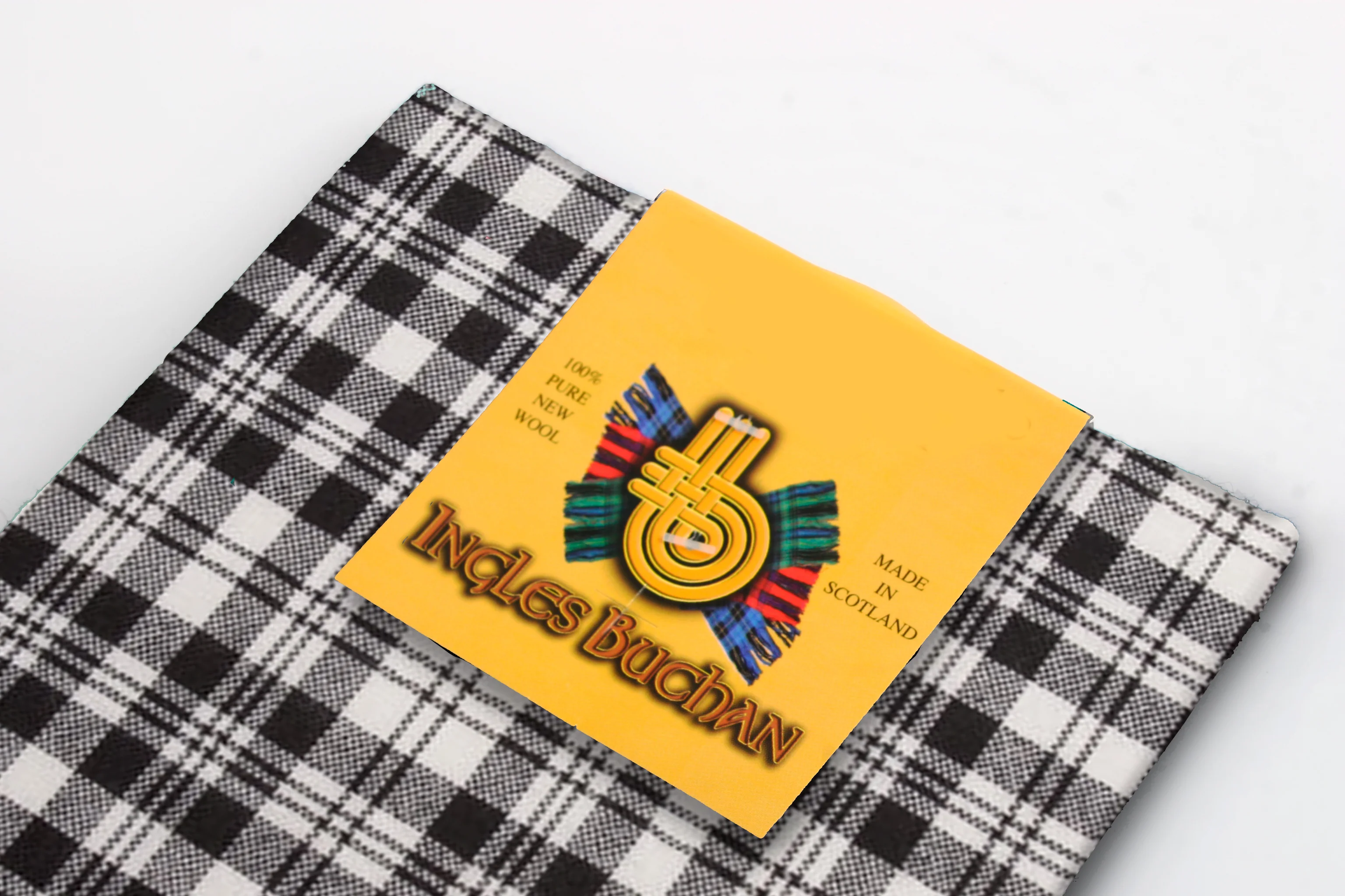 Wool Pocket Square in Scott Black and White Tartan